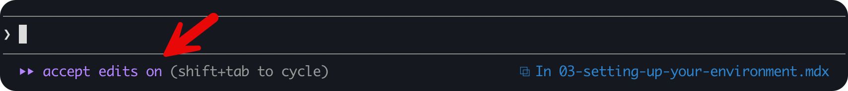 Set `accepts edits on` mode to auto-approve Claude's edits