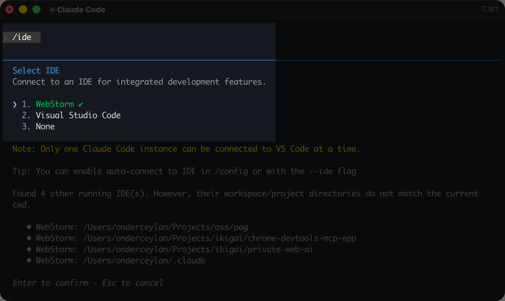 Connect your Claude session to your editor with /ide command
